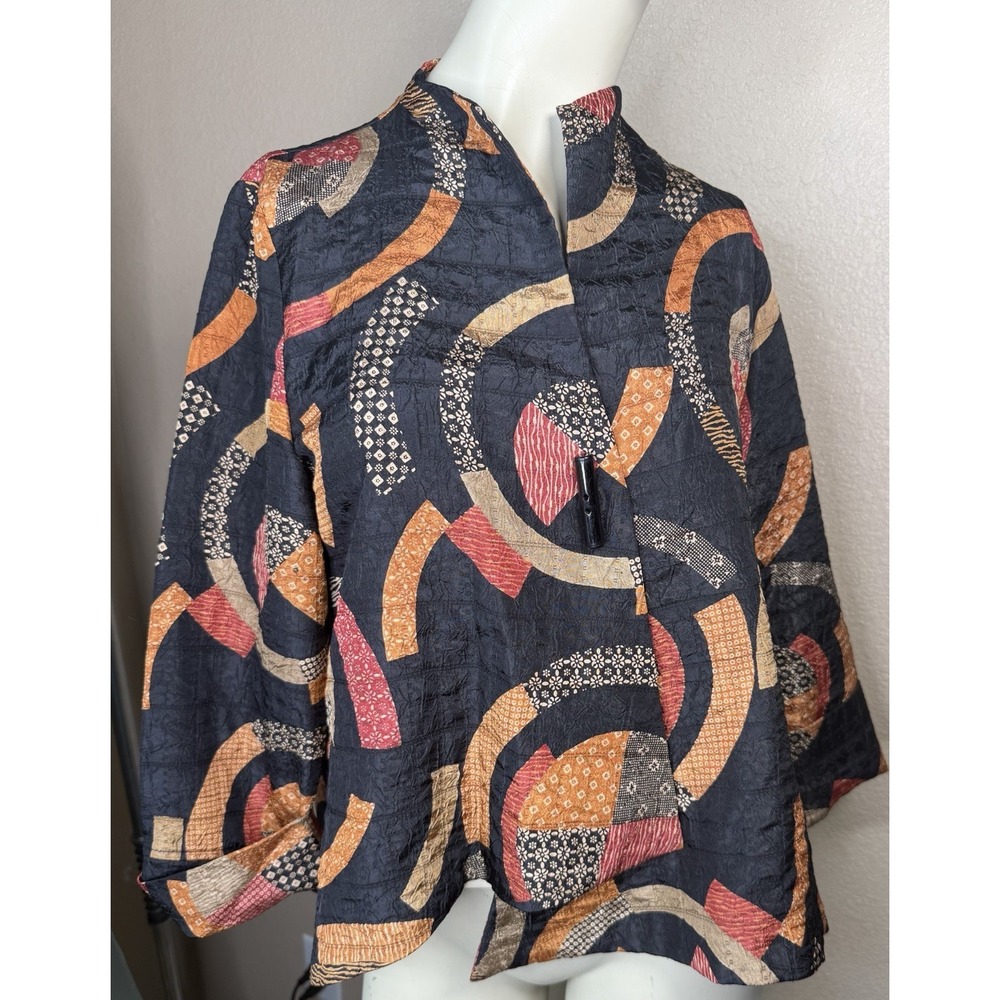 IC by Connie K Women's Small Textured Jacket Abstract Geometric Art Wear Boho